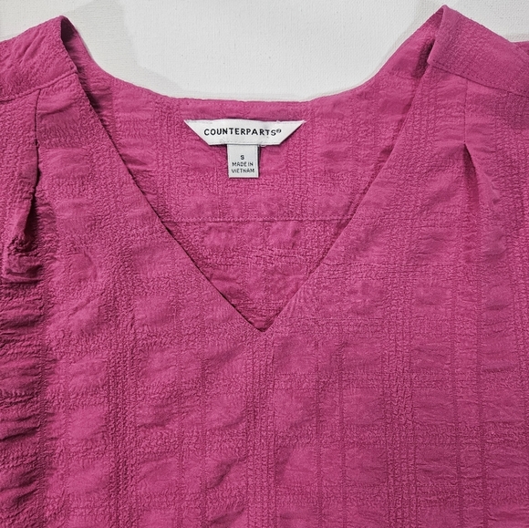 Counterparts Womens Small Pink Flutter Sleeve V Neck Blouse Summer Top New Shirt - Picture 3 of 8
